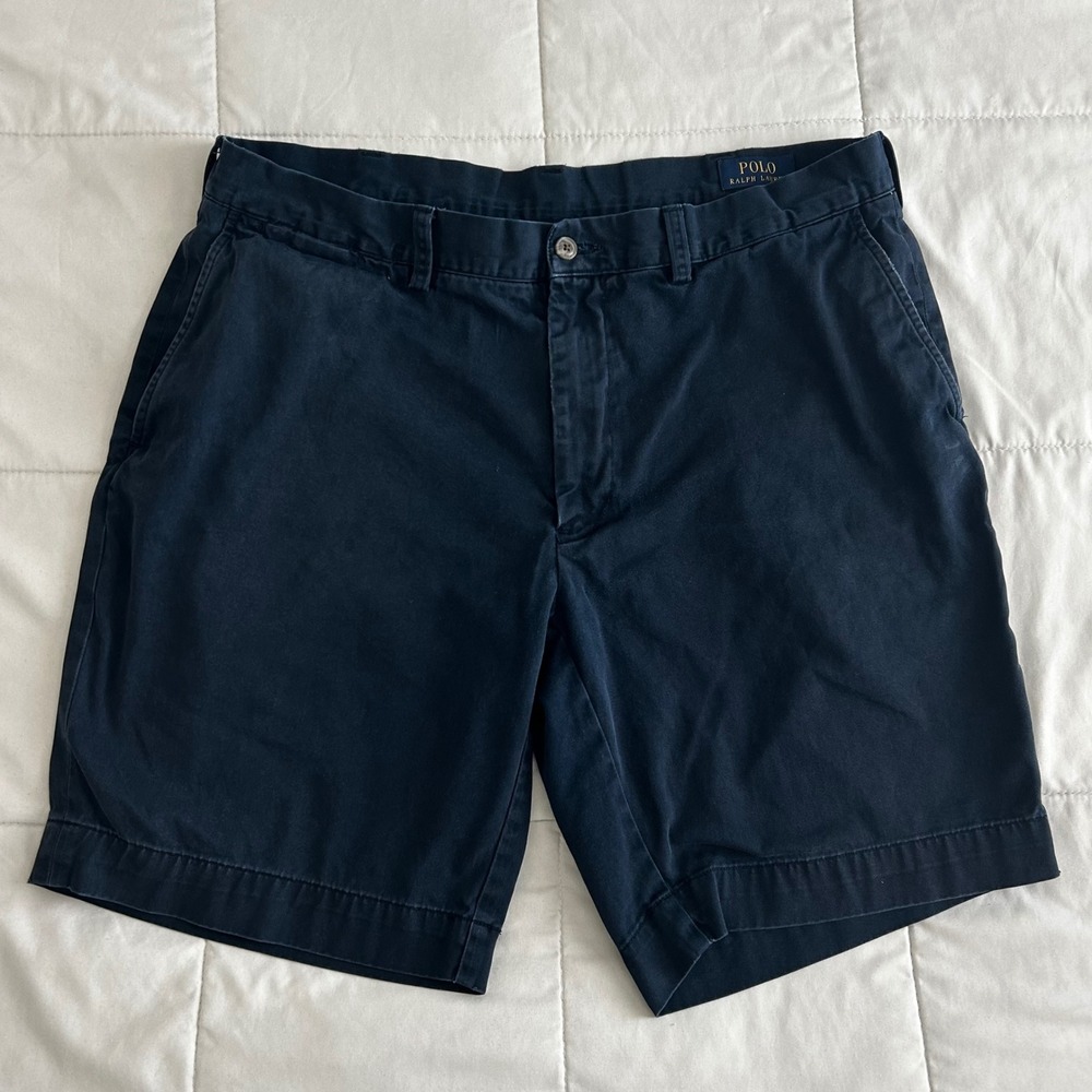 Polo Ralph Lauren Mens Navy Blue Chino Shorts Size 36 Cotton Twill Casual Preppy